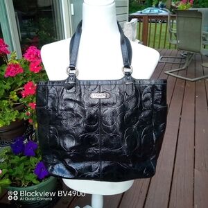 COACH Galary Embossed Patent Leather Black Tote/Mercari